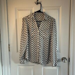 Express Chevron Portofino Blouse - Black and Grey